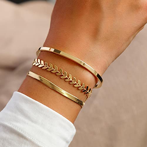 Heart Gold Cuff Bracelet Set for Women