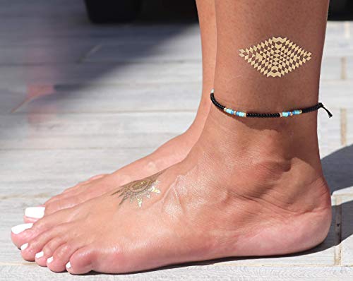 Handmade Black Gold Boho Beaded Anklet for Women
