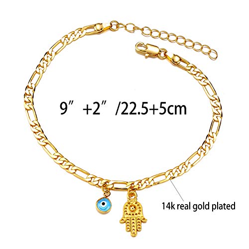 Dainty Evil Eye Hamsa Hand Anklet for Women