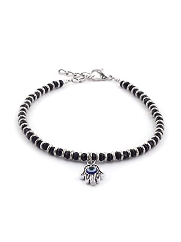 Evil Eye Hamsa Hand Black Bead Anklet Set