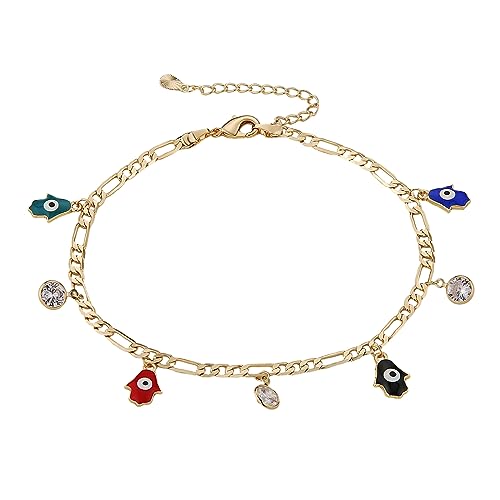 Dainty 14K Gold Plated Hamsa Hand Anklet