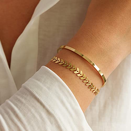 Heart Gold Cuff Bracelet Set for Women