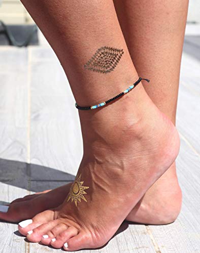Handmade Black Gold Boho Beaded Anklet for Women
