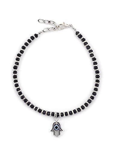 Evil Eye Hamsa Hand Black Bead Anklet Set