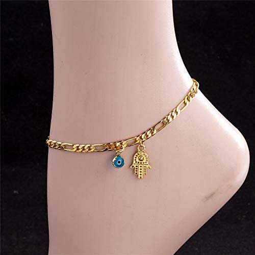 Dainty Evil Eye Hamsa Hand Anklet for Women