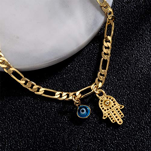 Dainty Evil Eye Hamsa Hand Anklet for Women
