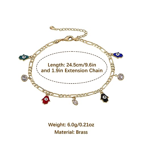 Dainty 14K Gold Plated Hamsa Hand Anklet