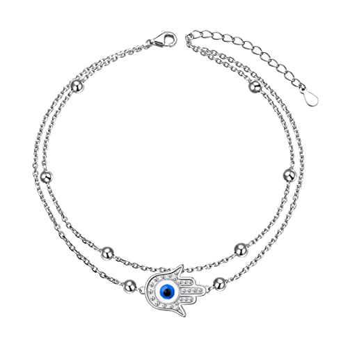 925 Sterling Silver Hamsa Hand Anklets for Women