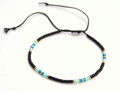 Handmade Black Gold Boho Beaded Anklet for Women