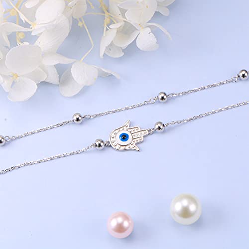 925 Sterling Silver Hamsa Hand Anklets for Women