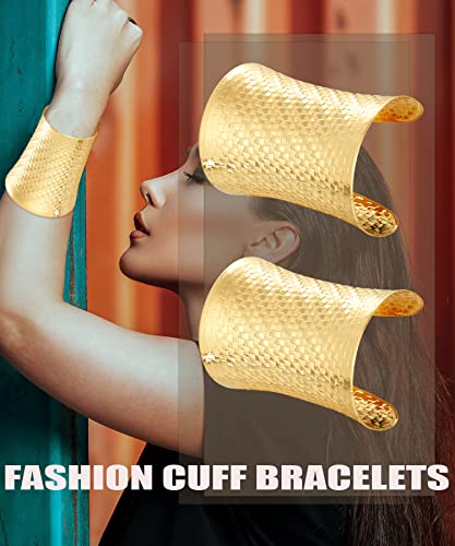 Moroccan Gold Cuff Bangle Bracelet Set - 2 Pcs