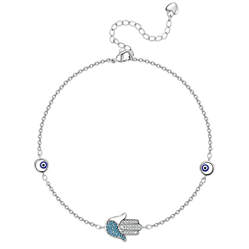 Adjustable 14K White Gold Evil Eye Anklet