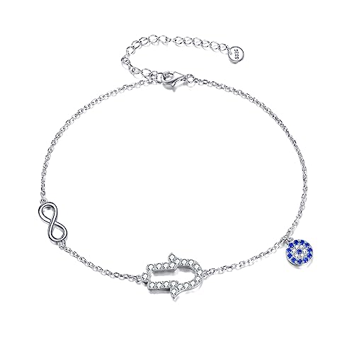Hamsa Hand 925 Silver Evil Eye Ankle Bracelet