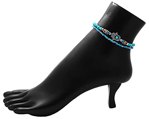Turquoise Hamsa Hand Beaded Multi-Strand Anklet