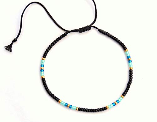 Handmade Black Gold Boho Beaded Anklet for Women