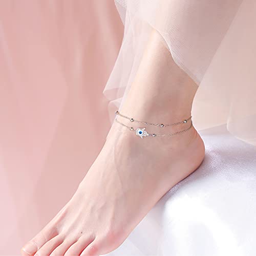 925 Sterling Silver Hamsa Hand Anklets for Women