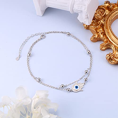925 Sterling Silver Hamsa Hand Anklets for Women