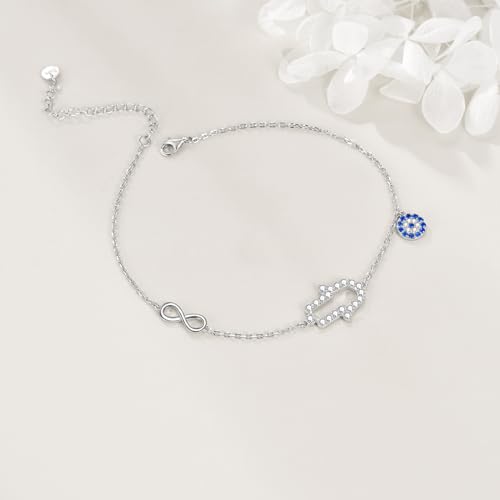 Hamsa Hand 925 Silver Evil Eye Ankle Bracelet