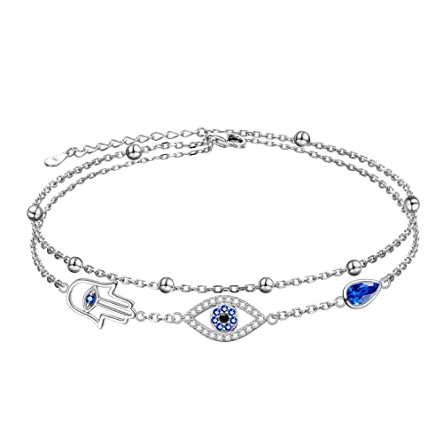 Double Layered Evil Eye Hamsa Hand Anklet