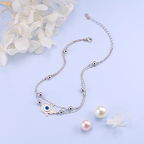 925 Sterling Silver Hamsa Hand Anklets for Women