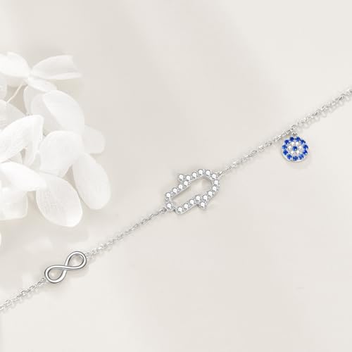 Hamsa Hand 925 Silver Evil Eye Ankle Bracelet