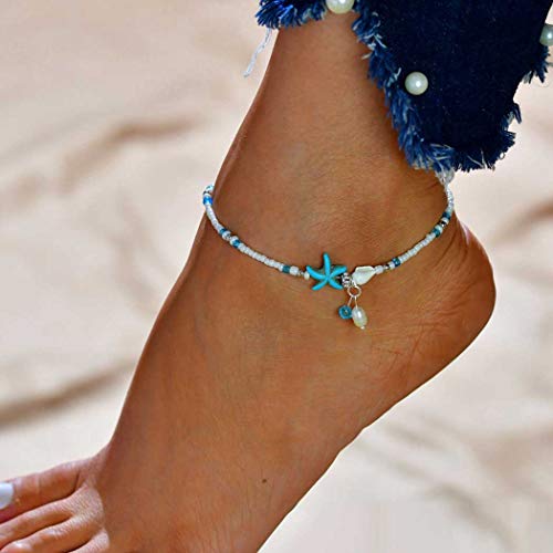 Boho Starfish Anklet with Beaded Shell Design