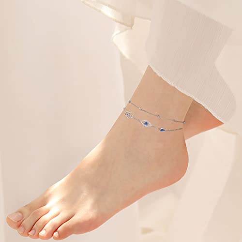Double Layered Evil Eye Hamsa Hand Anklet