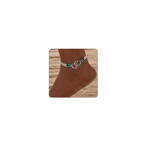 Double Layered Heart Turquoise Beaded Ankle Bracelet