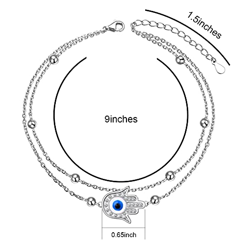 925 Sterling Silver Hamsa Hand Anklets for Women