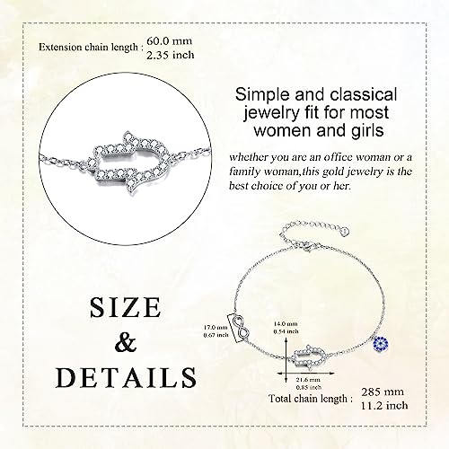 Hamsa Hand 925 Silver Evil Eye Ankle Bracelet