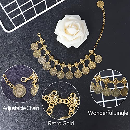 Boho Coin Anklet Bracelet with Tassel Charm