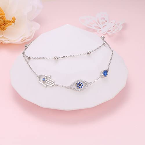 Double Layered Evil Eye Hamsa Hand Anklet