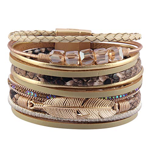 Bohemian Multilayer Leather Feather Cuff Bracelet