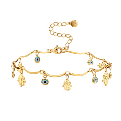Hamsa Hand Anklet with Evil Eye Charm