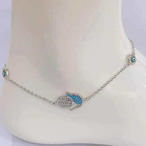 Adjustable 14K White Gold Evil Eye Anklet