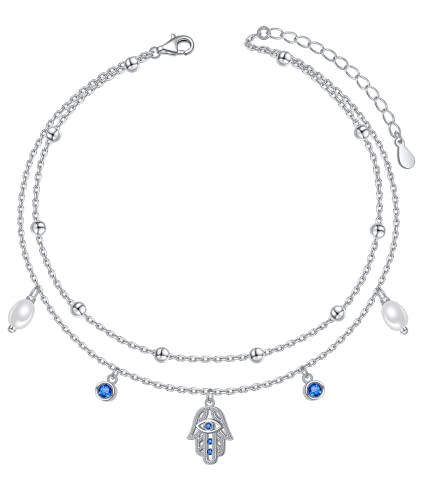 Blue Hamsa Evil Eye Pearl Anklet Bracelet