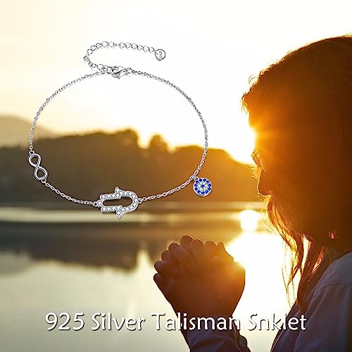 Hamsa Hand 925 Silver Evil Eye Ankle Bracelet