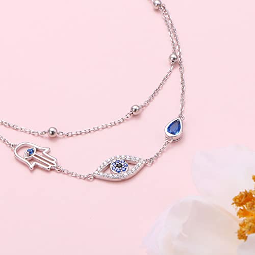 Double Layered Evil Eye Hamsa Hand Anklet