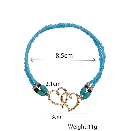 Double Layered Heart Turquoise Beaded Ankle Bracelet