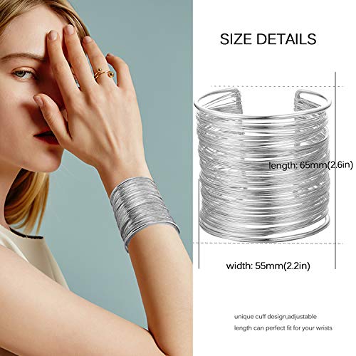 Moroccan Silver Open Cuff Wire Bracelet for Women