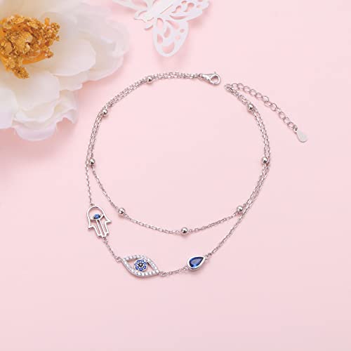 Double Layered Evil Eye Hamsa Hand Anklet