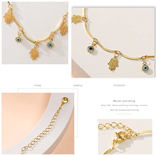 Hamsa Hand Anklet with Evil Eye Charm