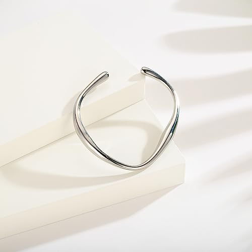 Dainty Silver Teardrop Cuff Bracelet for Women
