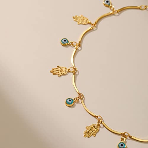 Hamsa Hand Anklet with Evil Eye Charm