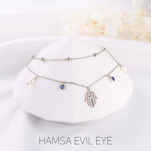 Blue Hamsa Evil Eye Pearl Anklet Bracelet