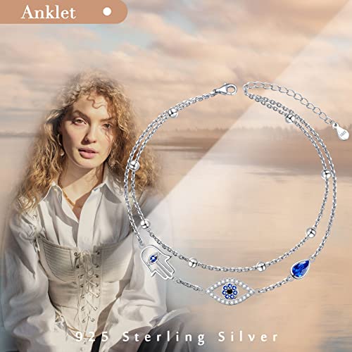 Double Layered Evil Eye Hamsa Hand Anklet