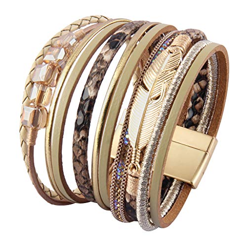 Bohemian Multilayer Leather Feather Cuff Bracelet
