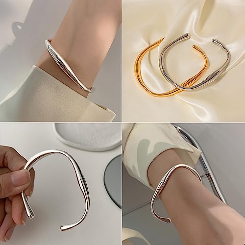 Dainty Silver Teardrop Cuff Bracelet for Women