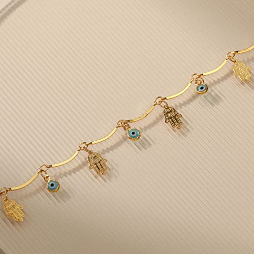 Hamsa Hand Anklet with Evil Eye Charm