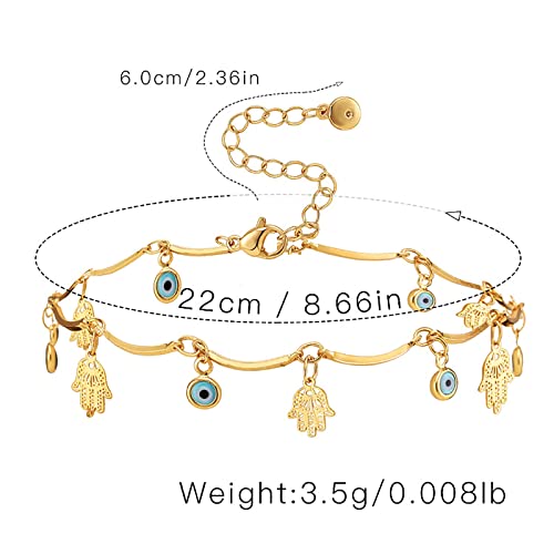 Gold Plated Evil Eye Hamsa Anklet Bracelets